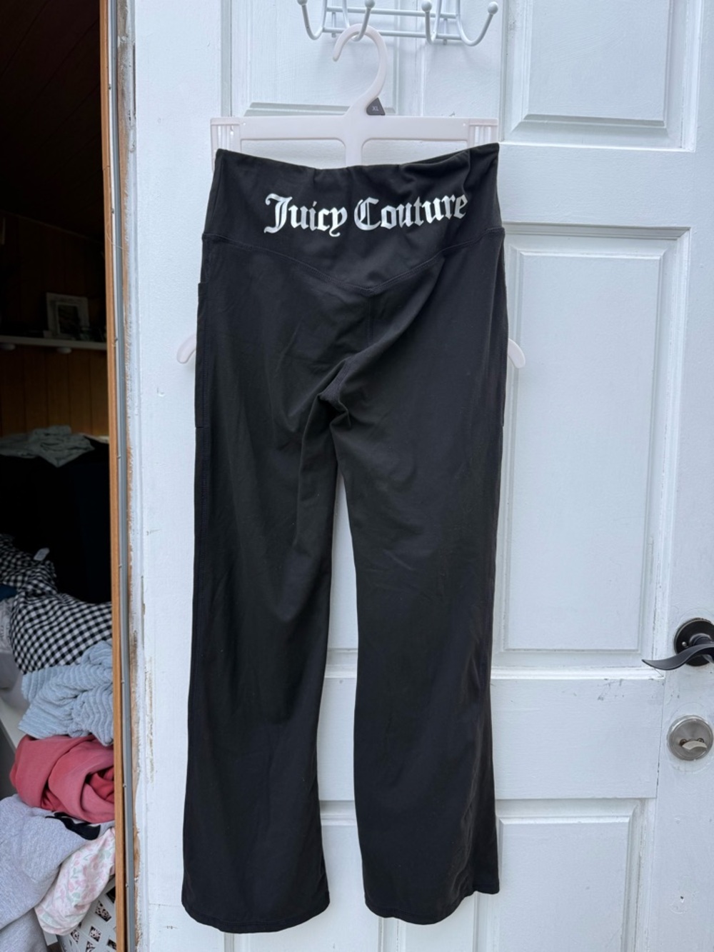 Juicy Couture Black Boot-Cut Yoga Pants with Logo Waistband